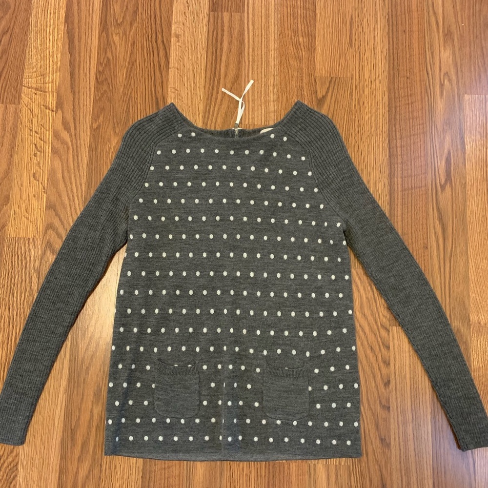 Loft Gray & White Polka Dot Sweater SM